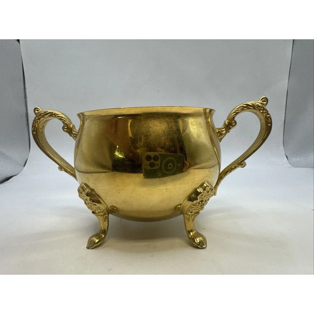 Vintage Footed Brass Metal Footed Creamer & Sugar Bowl   Set